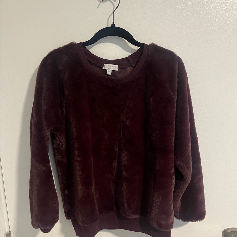Cozy Red Wine Colored Fuzzy Sweater